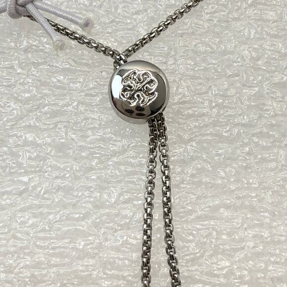 Tory Burch Logo Pearl Beaded Slider 164147 IN Tory Silver/Pearl - Picture 2 of 11